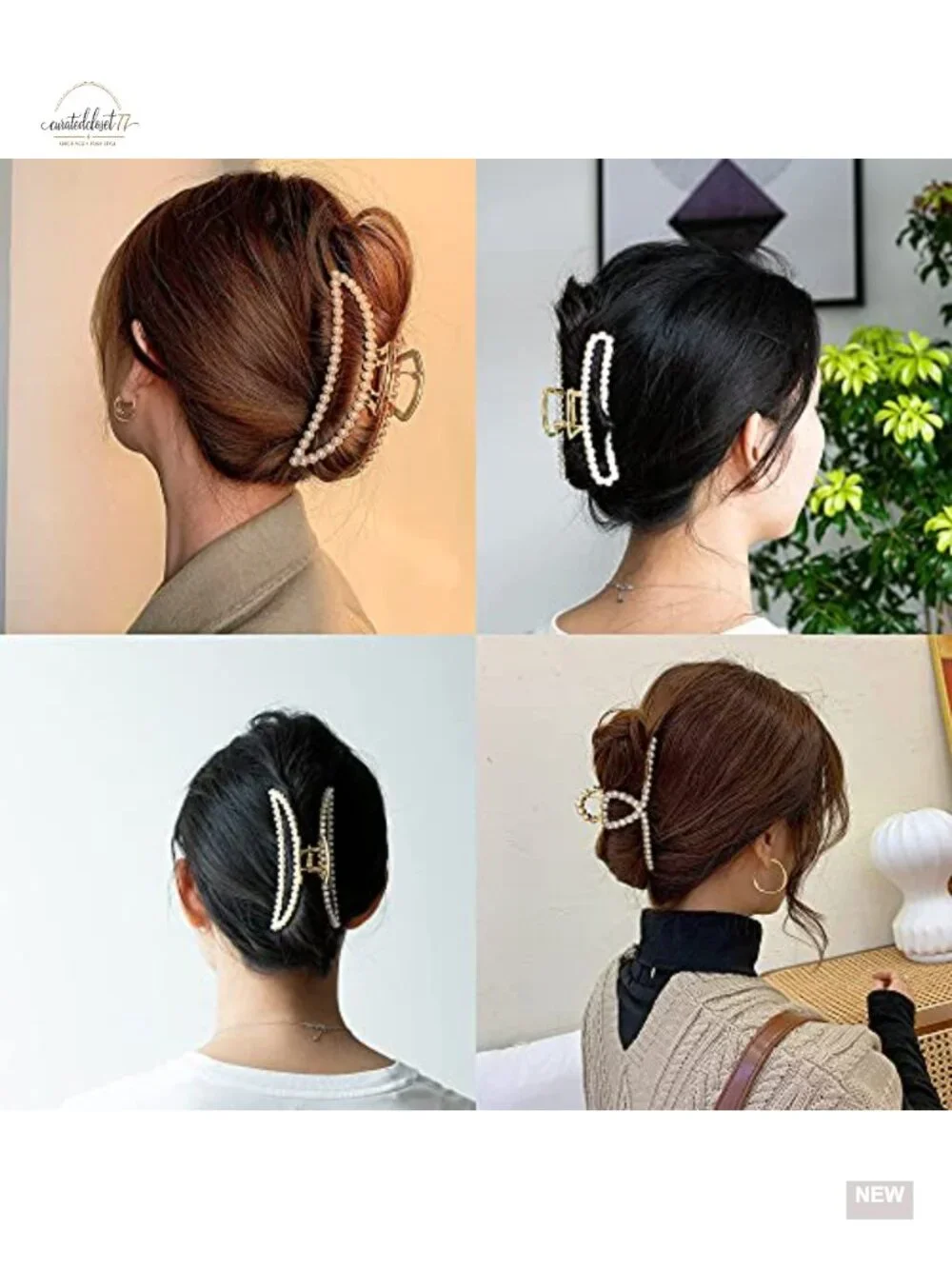Large Pearl Hair Clips - 4.5 in Zinc Alloy Banana Claw Clips for Thick Hair,